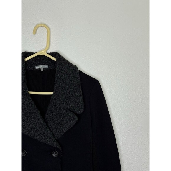 James Perse Double Breasted Cotton Pea Coat Jacket Size 2 USA Wool Blend Black - Picture 3 of 16